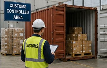 Bonded warehouse with customs-controlled imported cargo and containers