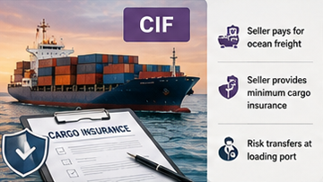 International sea freight shipment with cargo insurance and transport documentation
