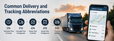 Shipment tracking interface showing ETA ETD and delivery statuses in transport operations