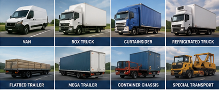 Freight transport vehicles including vans trucks trailers and logistics fleet in Europe