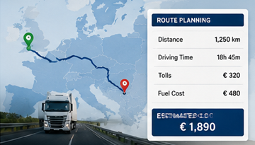 European truck route planning and distance calculation for freight transport pricing
