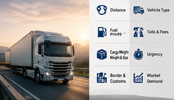 Logistics pricing factors including distance fuel tolls cargo and transport planning in Europe